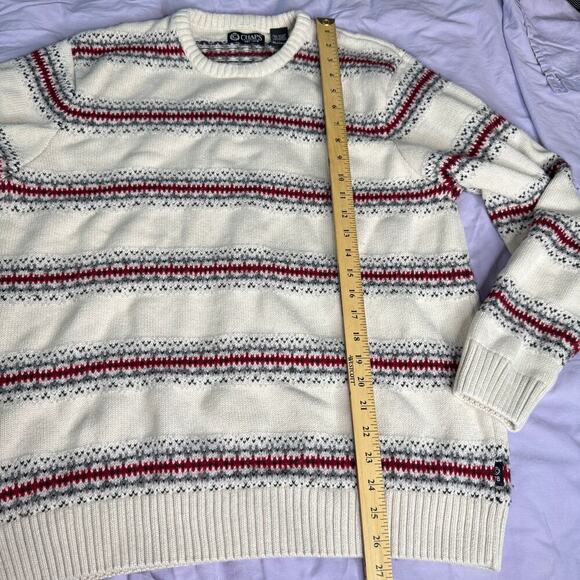 Chaps Men's size XL Sweater Fair Isle Stripe Crewneck Knit Pullover White Gray - Picture 7 of 8